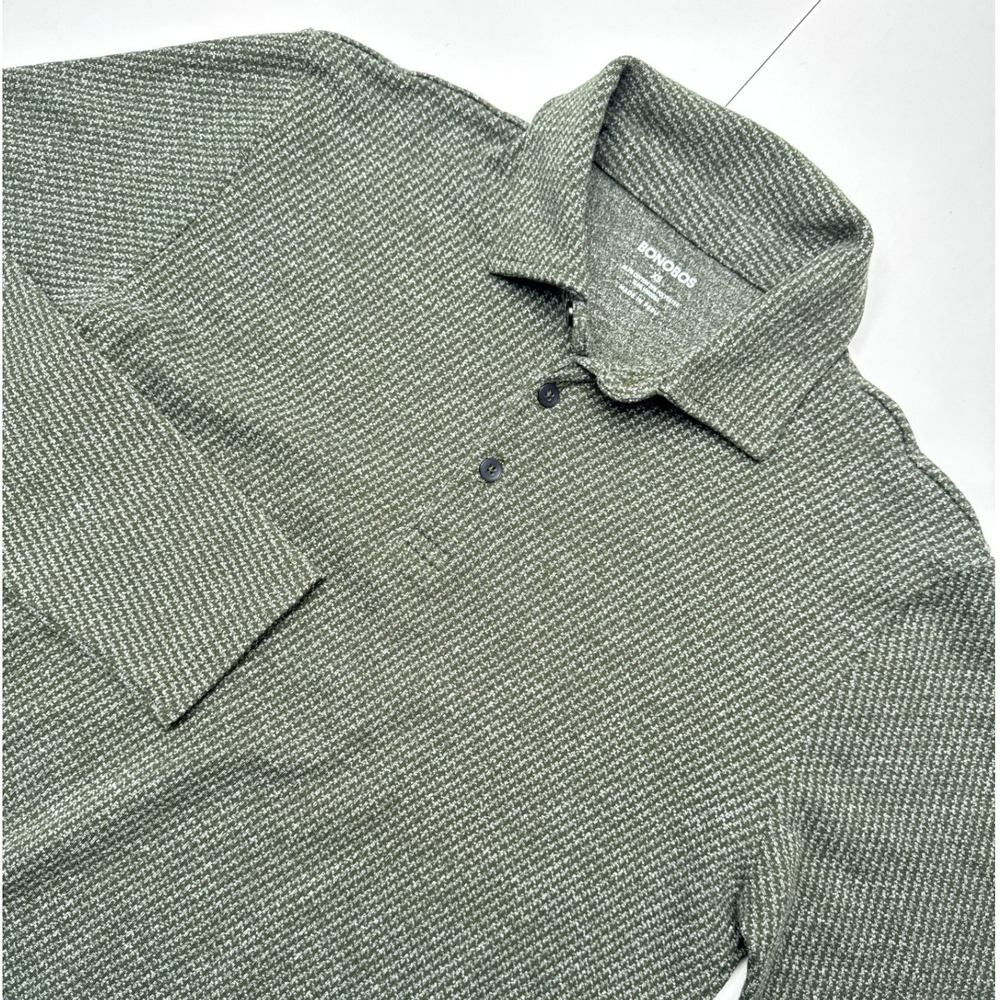 Bonobos Mens XS Long Sleeve Polo Shirt Textured Olive Green Cotton Blend Knit